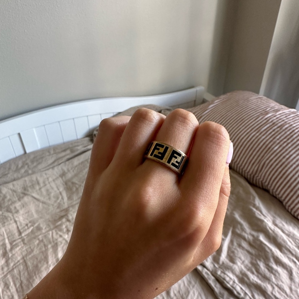 Fendi Black and Gold Logo Ring